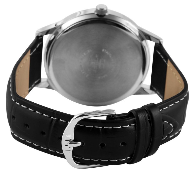 Q&Q men's watch with imitation leather strap, Ø 40 mm, black/silver/white