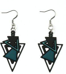 Geometric statement earrings in a monochrome blue color with a bold, angular design.