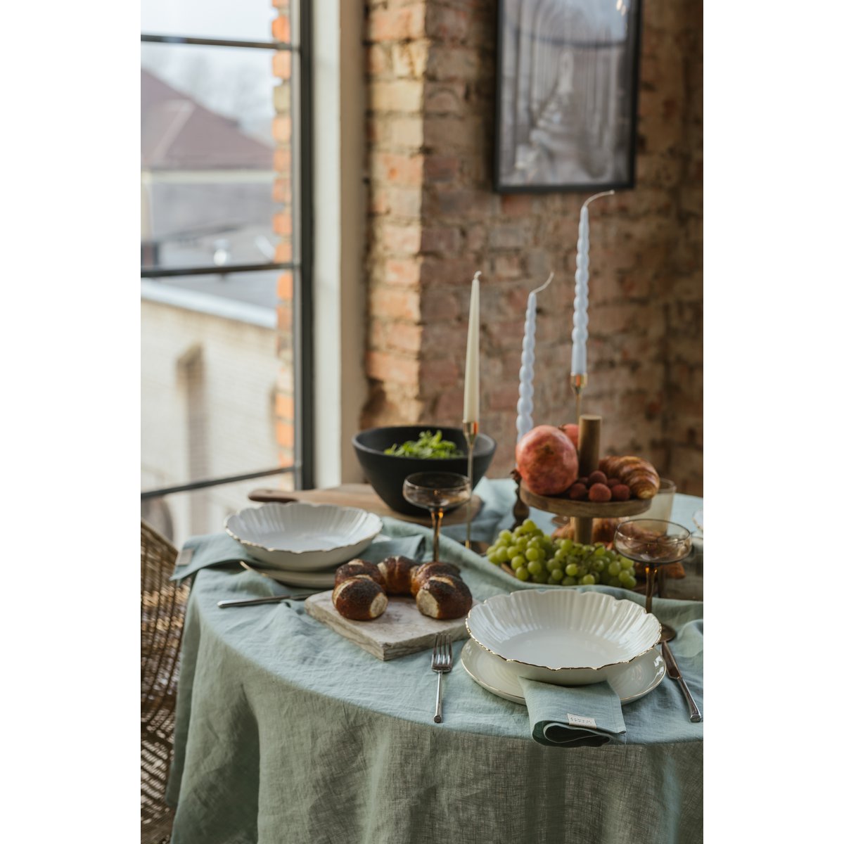 Ocean Mint linen tablecloth