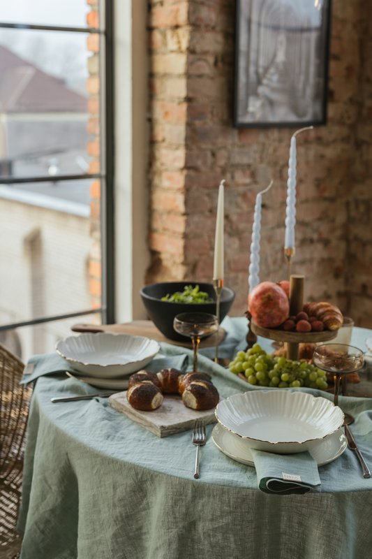 Ocean Mint linen tablecloth