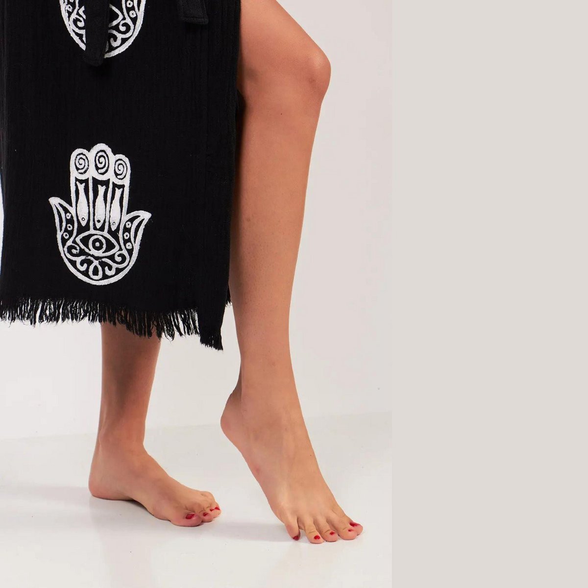 Peignoir kimono long Hamsa-noir