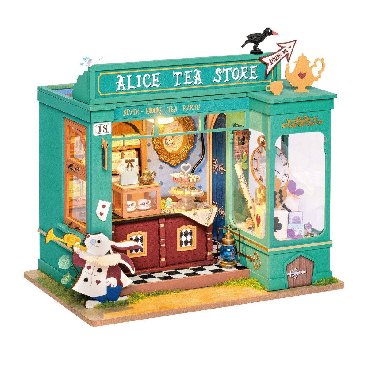 RoboTime, DIY Huisje, Alice's Tea Store avec éclairage LED, DG156, 20X14X22CM