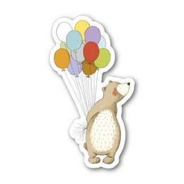 Wooden magnet M8000, a colorful and playful magnet in the shape of a bear holding balloons. The magnet features a variety of vibrant colors and a whimsical design, making it a fun and decorative addition to any refrigerator or magnetic surface.