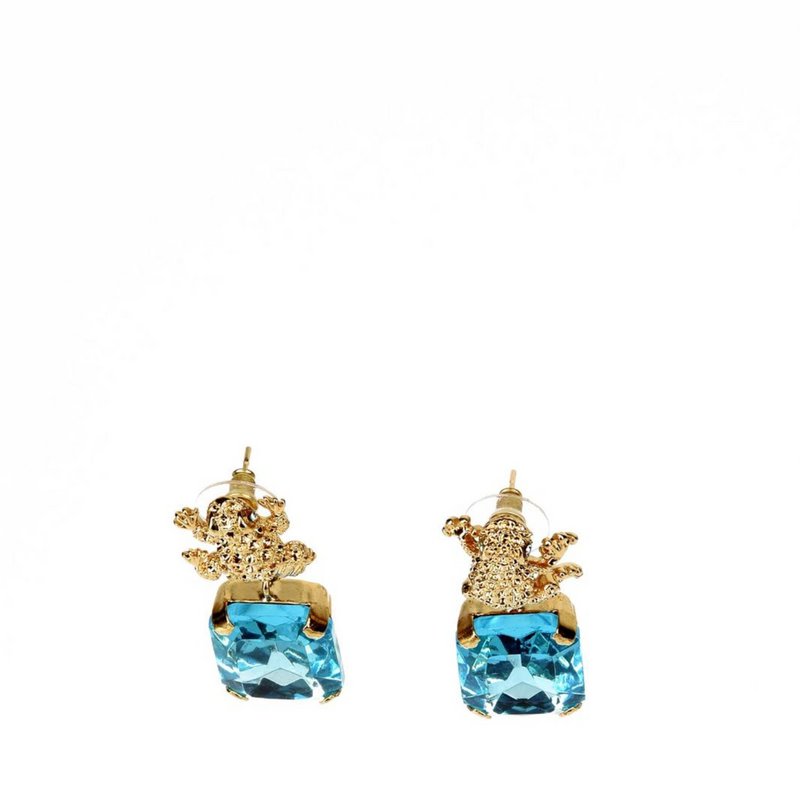 Armonia Gold Plated Light Blue Crystal Earrings With Frog