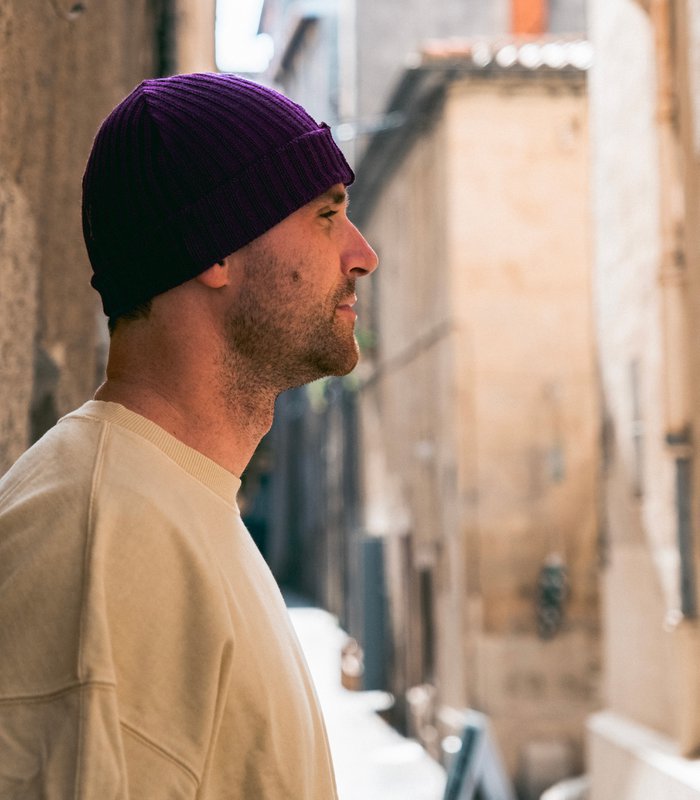 Purple wool and acrylic beanie