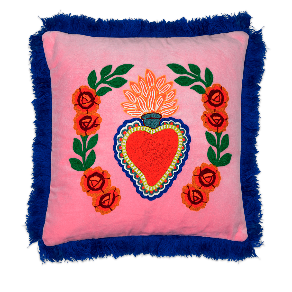 Kitsch Kitchen Cushion Milagro Heart Pink Fringe