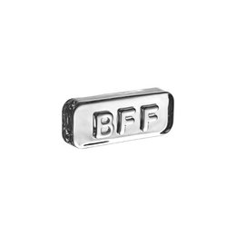  A decorative glass paperweight with the text "BFF" printed on it. The paperweight has a simple, modern design and is made of clear glass.