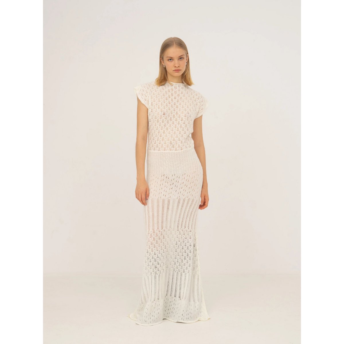 Sappy White Knit Maxi Kjole