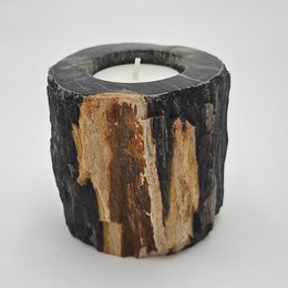 Portavelas de madera petrificada – Objeto natural único