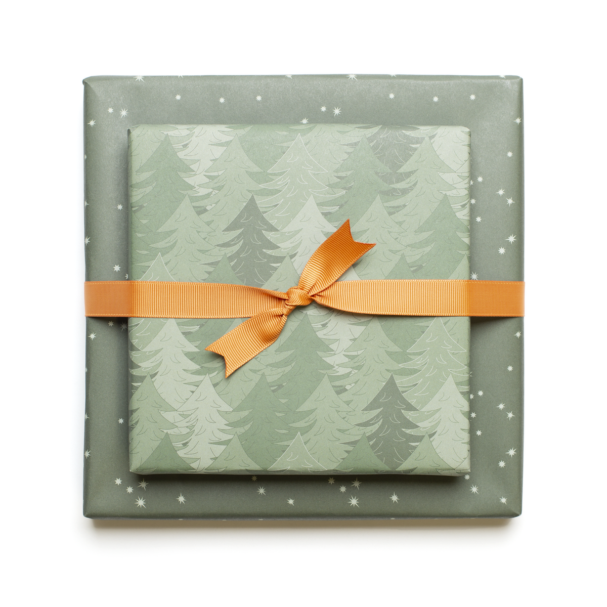 Papel de regalo navideño sostenible verde, papel de regalo Árboles de Navidad y estrellas: papel de regalo de doble cara fabricado con papel 100% reciclado