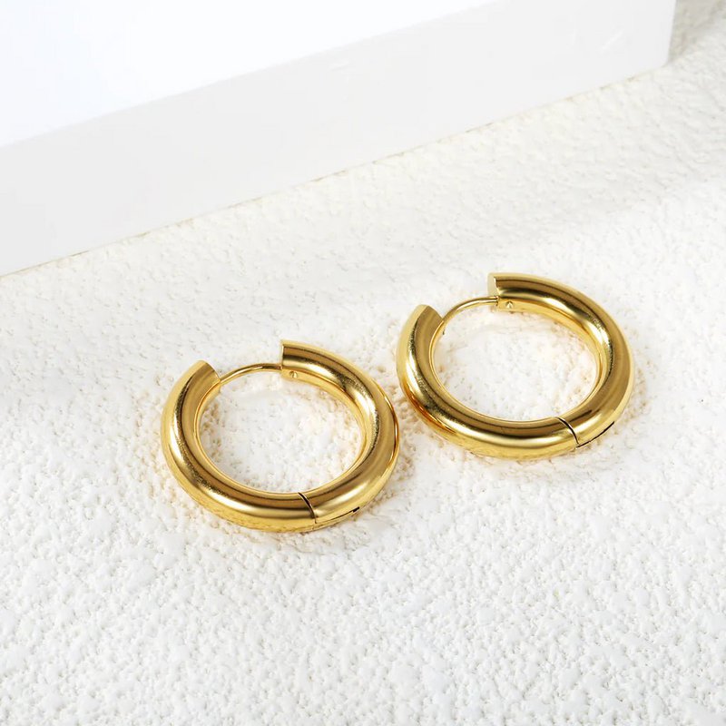 MINIMAL LOOP - Waterproof gold-plated steel double hoop earrings