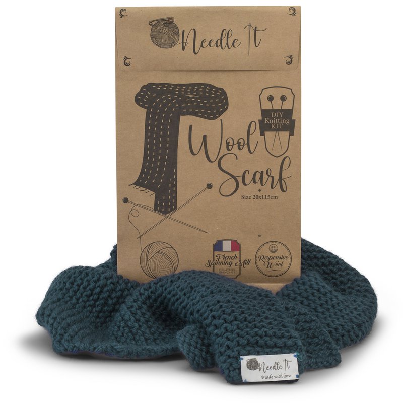 NEEDLE IT® Kit Tricot pour débutant Adulte Complet avec Aiguilles à Tricot – Écharpe en Laine à Tricoter soi-même - Idée Cadeau (Vert Foncé)
