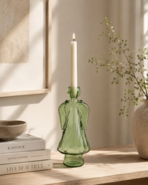 Green glass angel candle holder h 24x10x8 cm