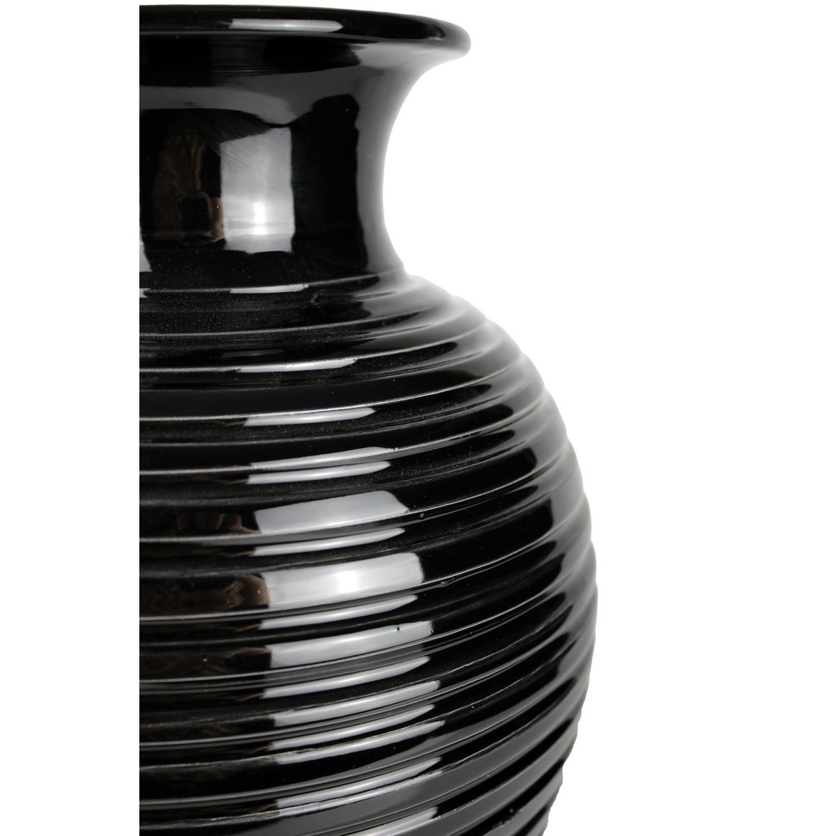 Ceramic vase black 36 cm with ring pattern