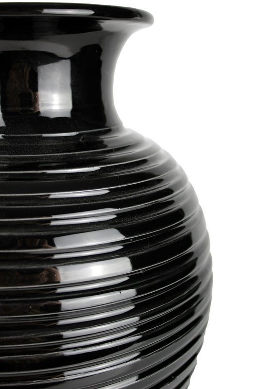 Ceramic vase black 36 cm with ring pattern