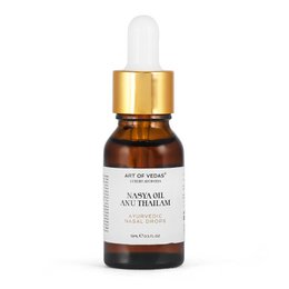 Ayurvedic nasya oil for sinus and respiratory wellness, made with traditional ingredients, available in 15ML and 50ML sizes.