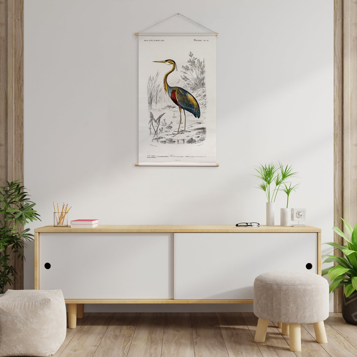 Póster textil con cordón de cuero - Ilustración Reiger D'Orbigny 65x45 cm - paño de pared