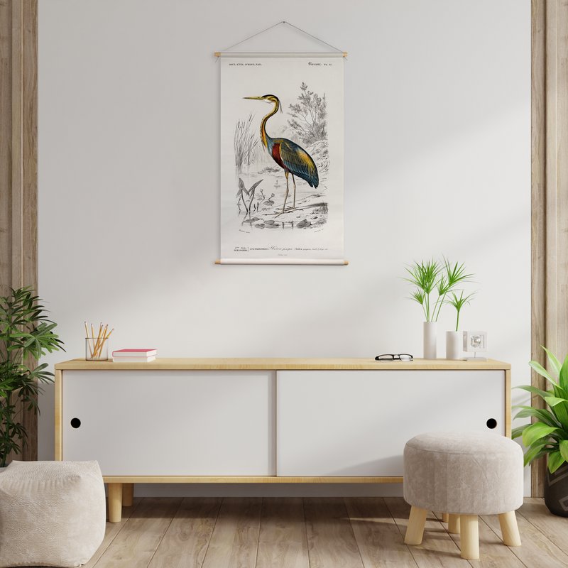 Tekstilplakat med lædersnor - Illustration Reiger D'Orbigny 65x45 cm - vægdug