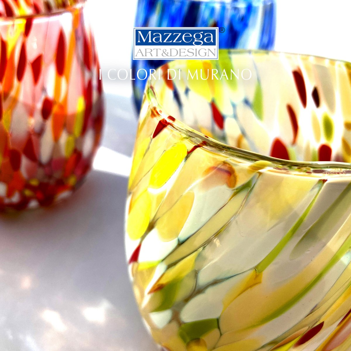 6 Big Colombina vand Big Colombine Bold og håndhåndet med Murrine di Murano, "I Colori di Murano" 435 Ml Line. Lavet i Italien