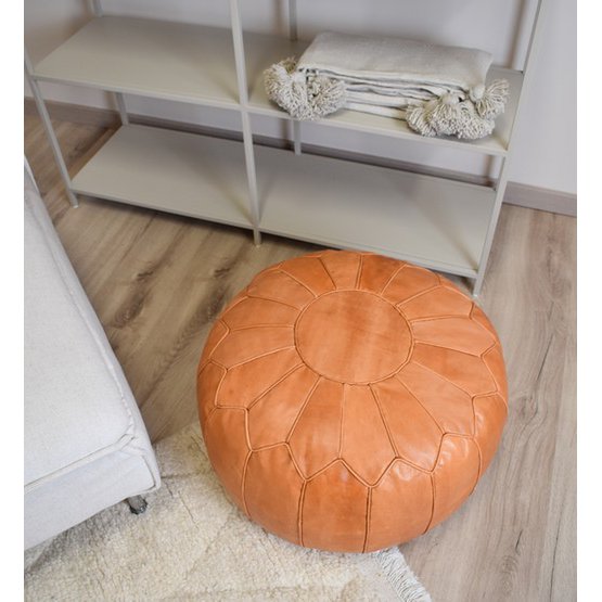 Lederen Pouffe - Sand Brown (XL)