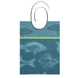 Turquoise blue bib with fish pattern design, ideal for babies and toddlers feeding.