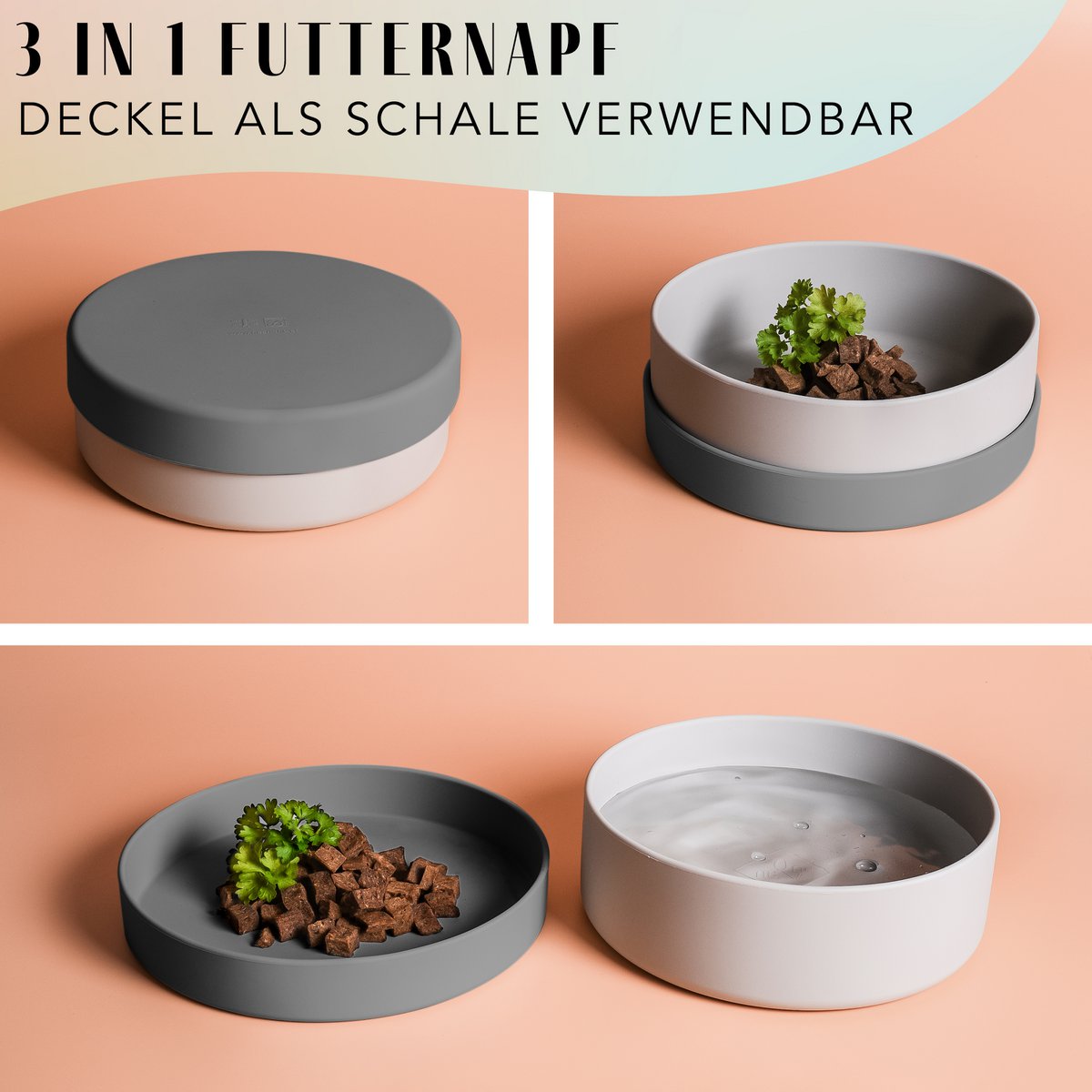 ne&no®  Silkon Futternapf mit Deckel - 3 in 1 für Hunde und Katzen