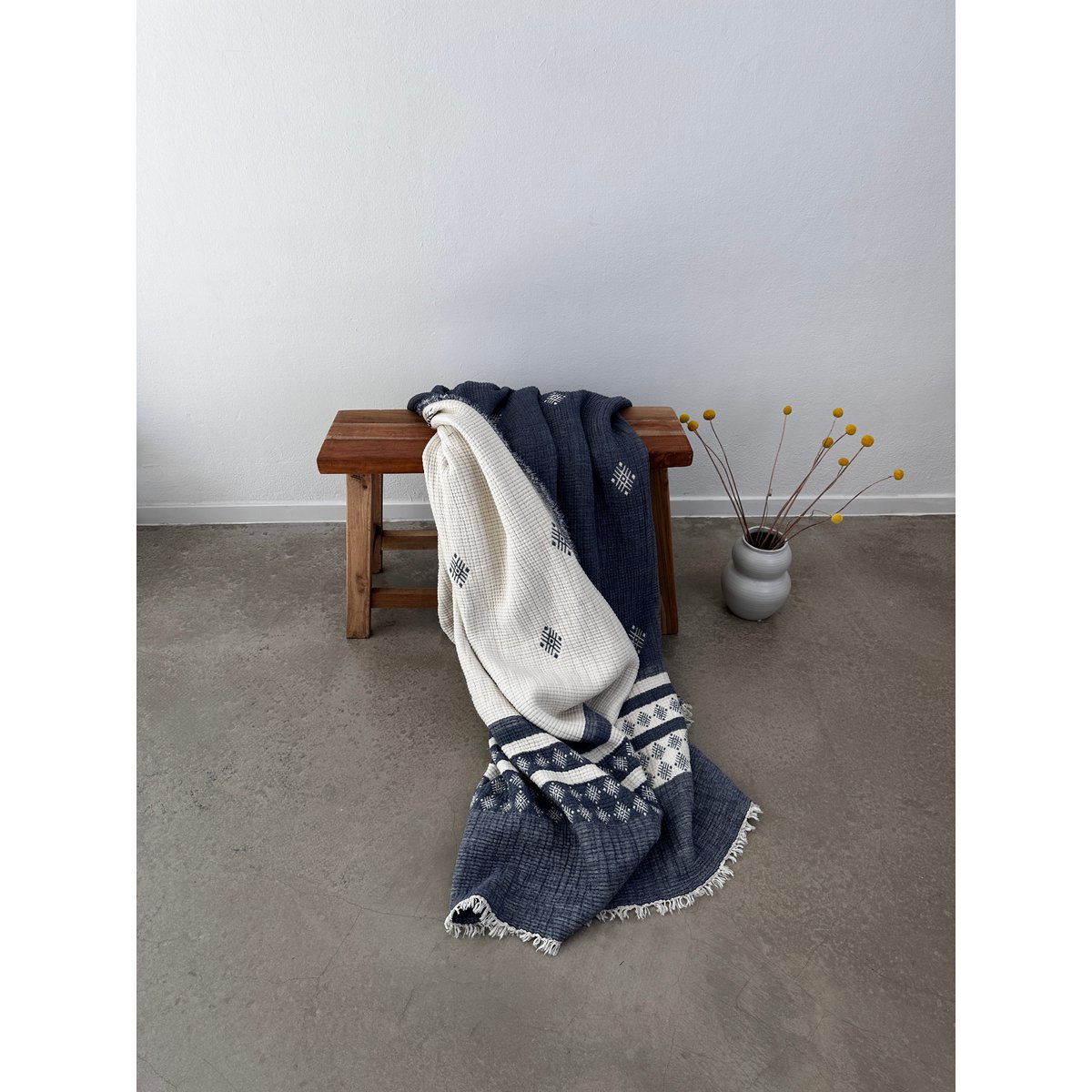 Muslin tæppe - blå og hvid - 2,20 x 2,50 m FAIR