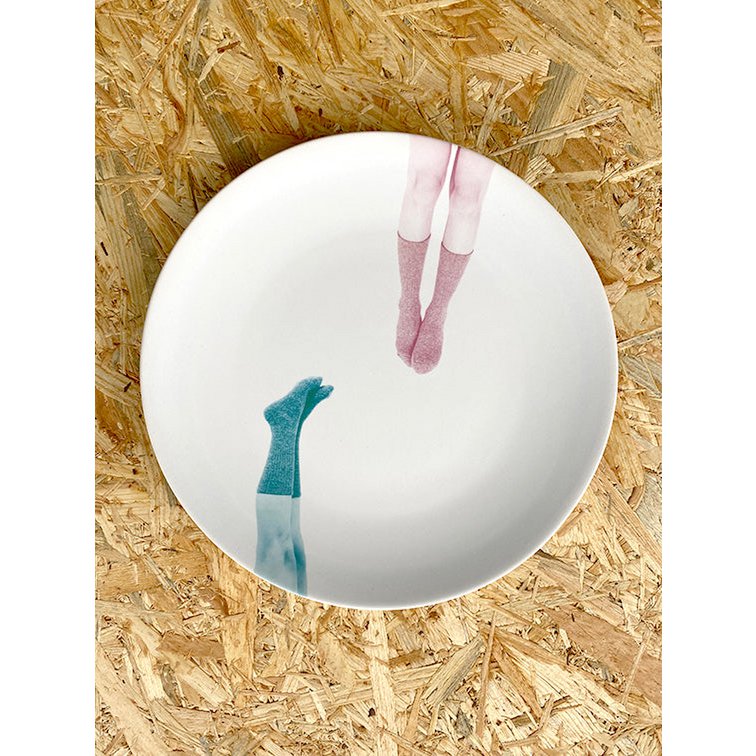 Wall plate / Plate light pink and green legs