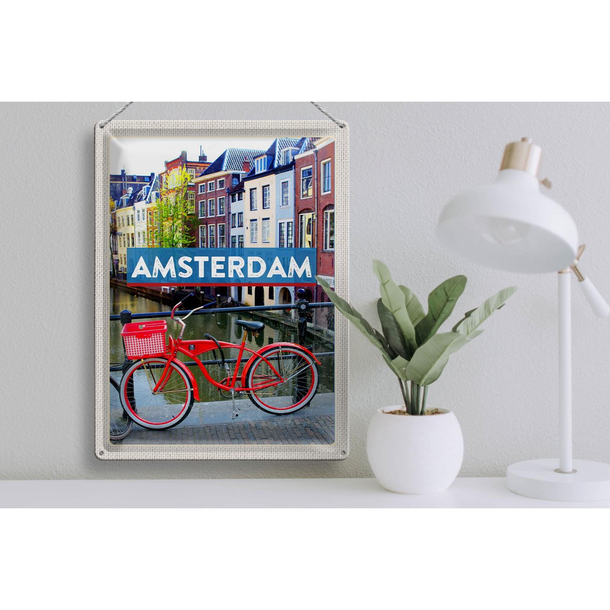 Tin sign travel 30x40cm Amsterdam travel destination bicycle