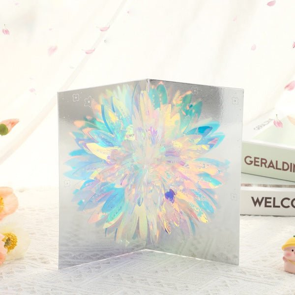 Biglietto pop-up 3D con fiori scintillanti e torta di compleanno