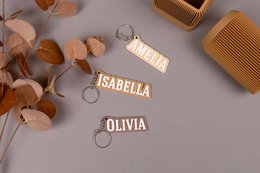 Custom Name Keychain - Personalized Keyring - Sustainable Gift for Her, Him, or Kids - Neutral Tone Bag Charm, School Graduation Gift