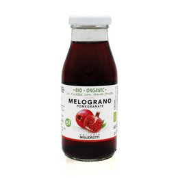A pomegranate-based drink with a deep red color and a sweet-tart flavor. The drink is labeled as "Biological" indicating it is an organic or natural product.