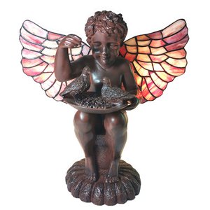 Tiffany Tischlampe Engel 41x26 cm braunes rosa Glas Tiffany Lampen