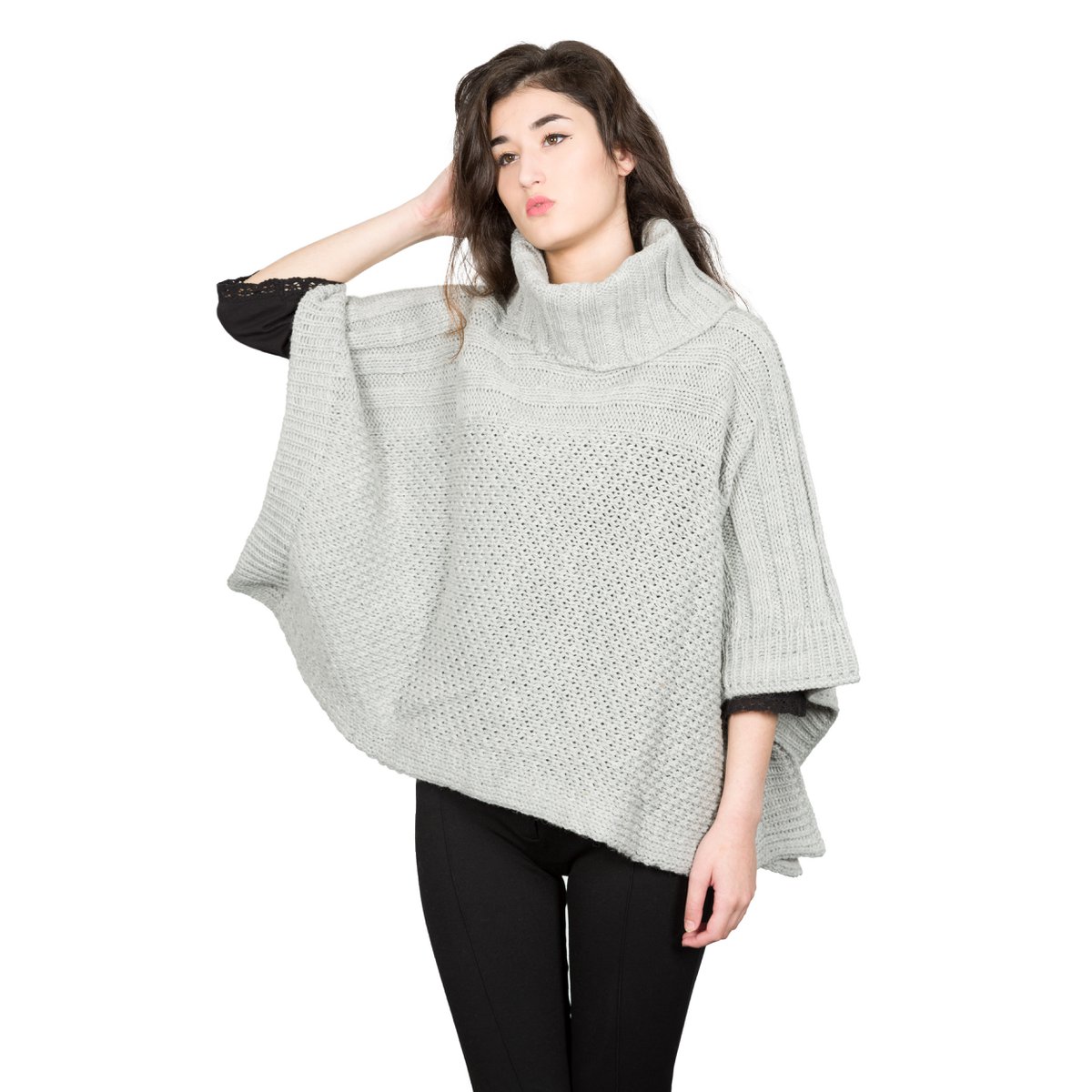 NICOLE - Coprispalle poncho a collo alto in lana