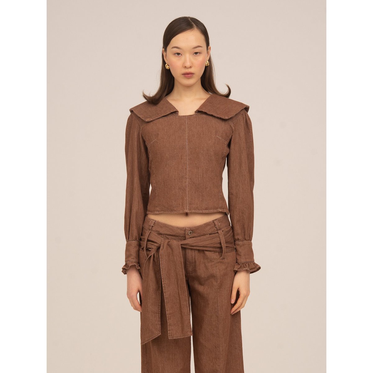 District Brown Denim Bluse