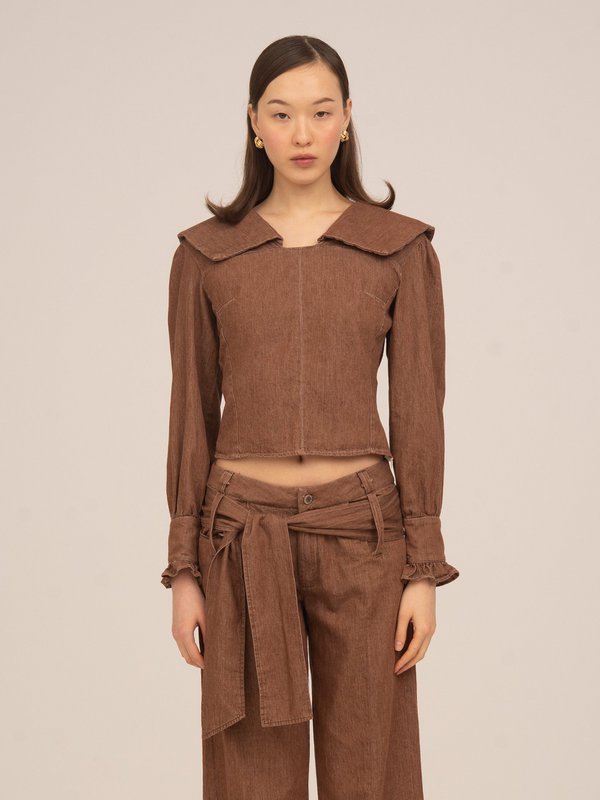 District Brown Denim Bluse
