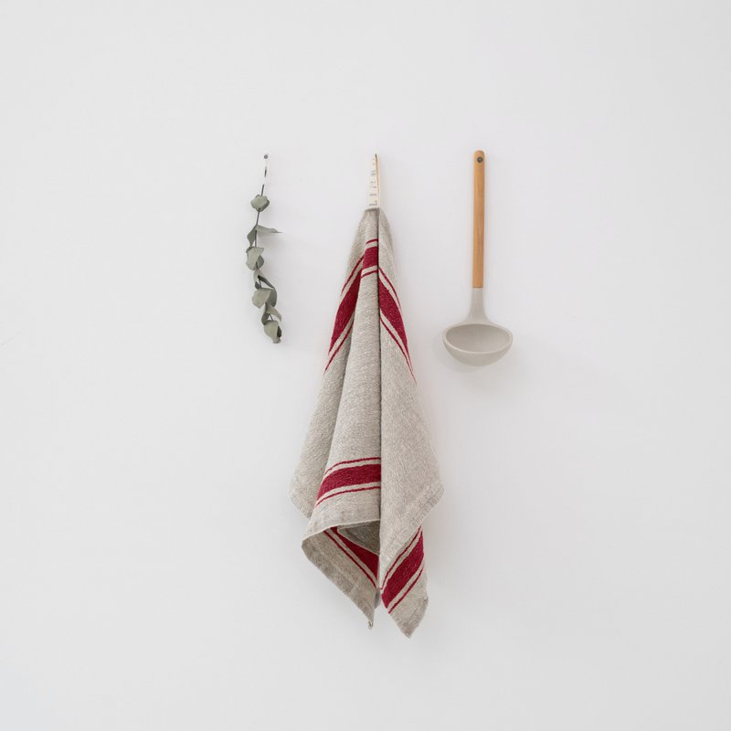 Czerwony Stripe Vintage Linen Kitchen Ręcznik
