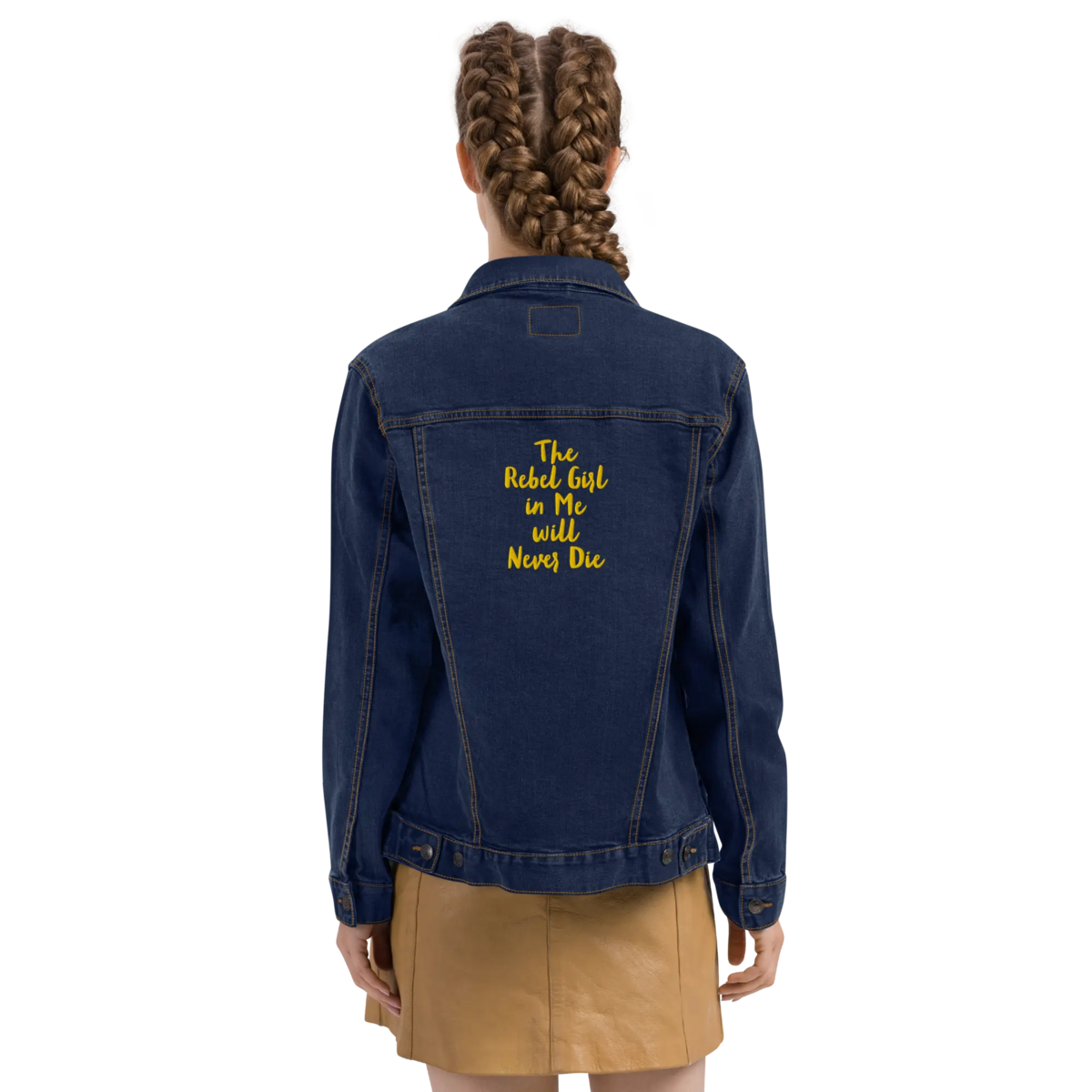 Embroidered denim jacket The Rebel Girl in Me will Never Die Unisex denim jacket - Gold Embroidery