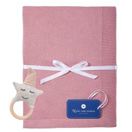 Gift baby blanket berry + rattle pink