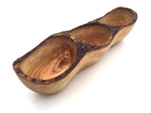 Bowl elongated 3 compartments made of olive wood