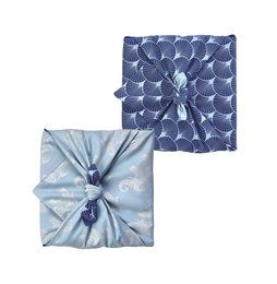 Furoshiki Gift Wrap Sky Elephants & Indigo Fans Envoltura de regalo de tela - Doble cara (Reversible)