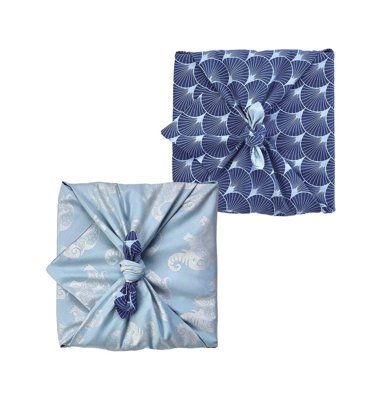 Furoshiki Gift Wrap Sky Elephants & Indigo Fans Envoltura de regalo de tela - Doble cara (Reversible)