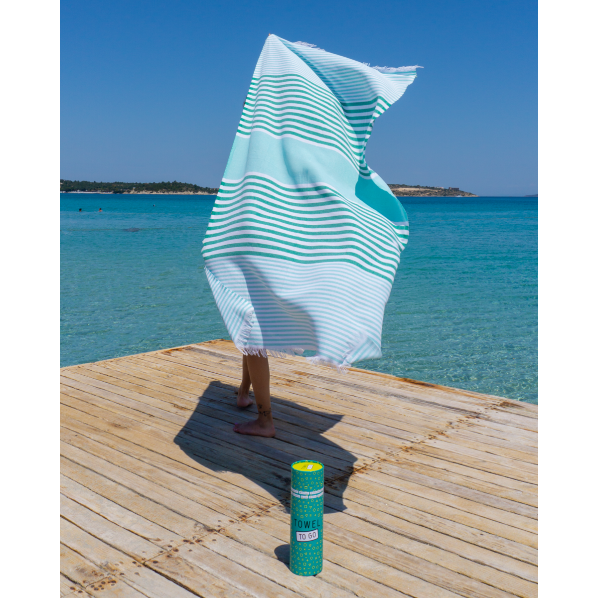 TOWEL TO GO BALI Cotton Beach Towel 180x100 cm | Lightweight | Turquoise / Green | with Gift Box