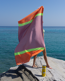 TOWEL TO GO NEON Recycled Cotton Beach Towel 180x100 cm | Spa Sauna Towel | Red / Pink | with Gift Box