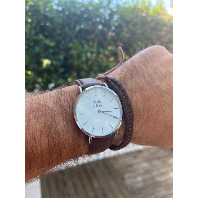 Reloj de Hombre La Véritable Correa de piel marrón con fondo cromado blanco
