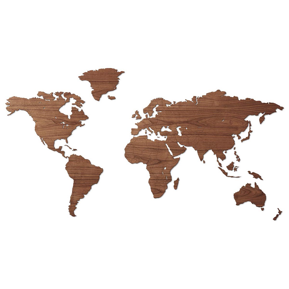 Wooden World Map - 10 Wood Types - Magnetic Hanging System