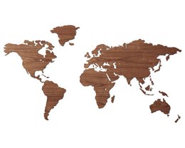 Wooden World Map - 10 Wood Types - Magnetic Hanging System