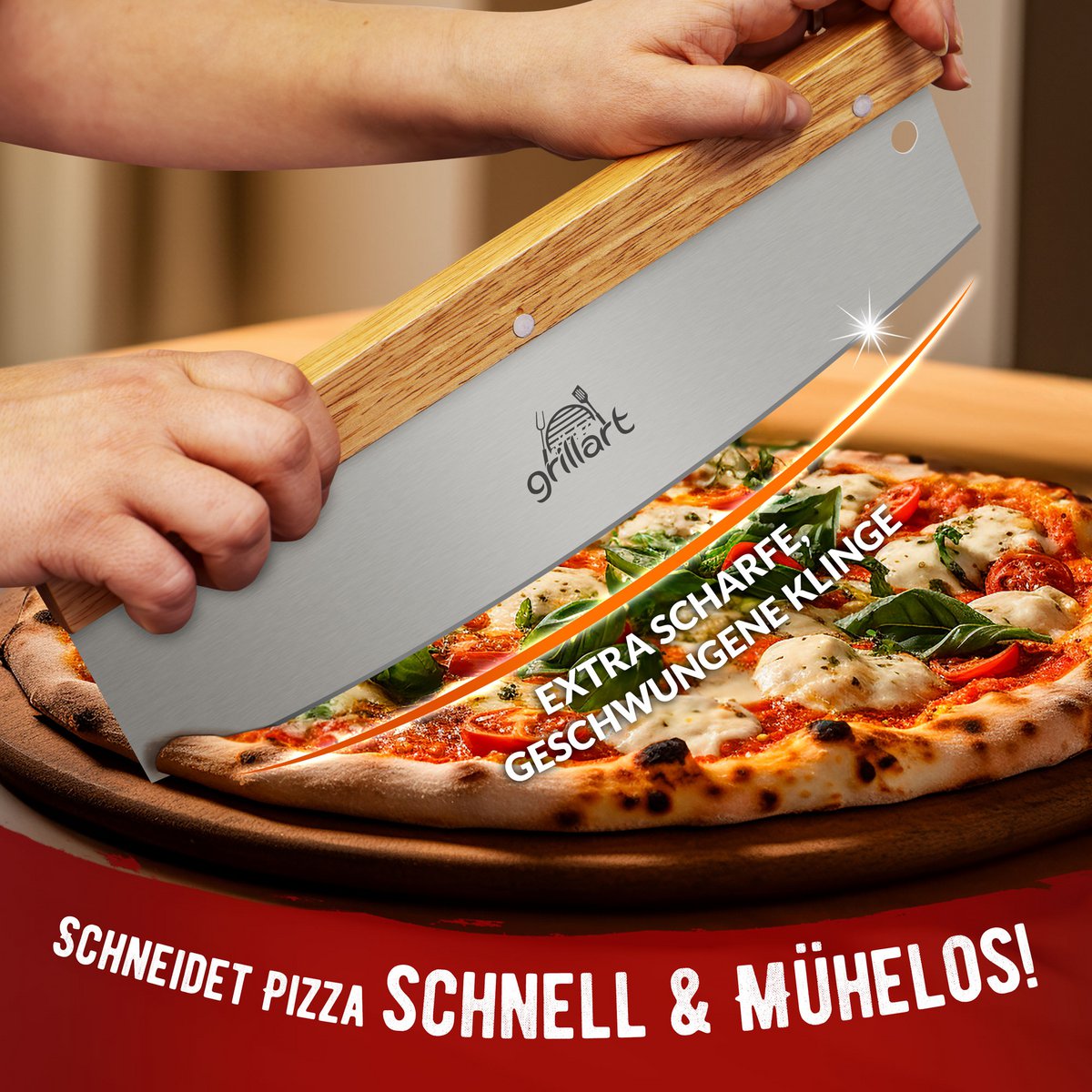 Grillart® Premium Pizzameser - Cutter de pizza en acier inoxydable extra-pointu