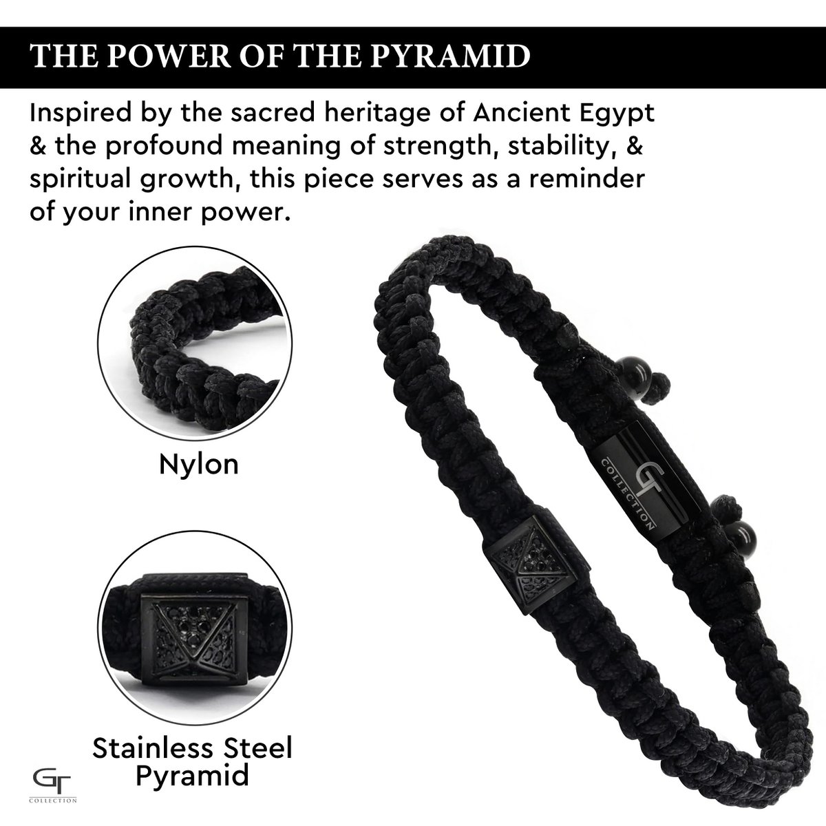 Bracelet Homme Pyramide Noir avec Zircon