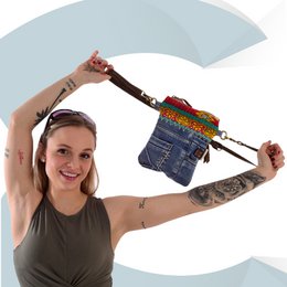 Sunsa small women's sustainable shoulder bag. Shoulder bag made from recycled jeans & canvas (canvas). Handbag vintage retro style. Crossbody bag for women.